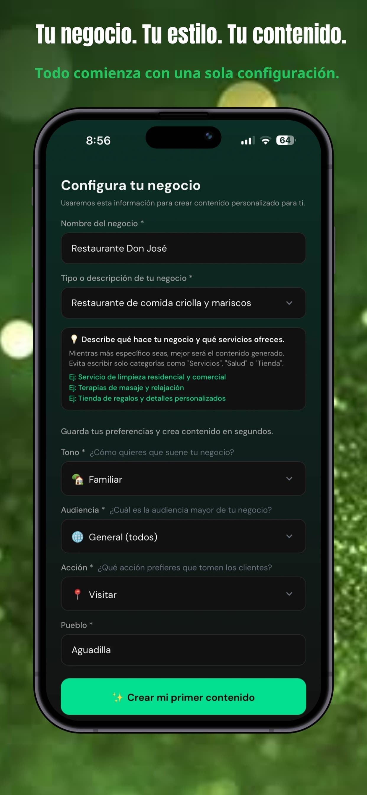 Configuración de un negocio en Dale Pauta